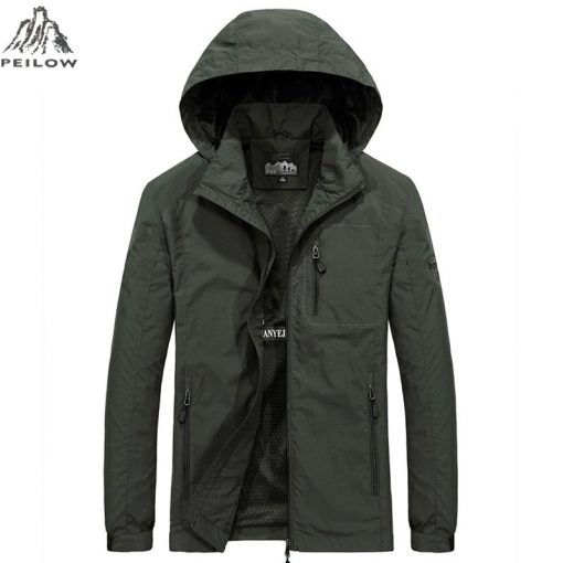PEILOW new plus size M~6XL Spring Autumn Mens Casual military Hoodie Jacket Men Waterproof Clothes Men's Windbreaker Coat Male 1