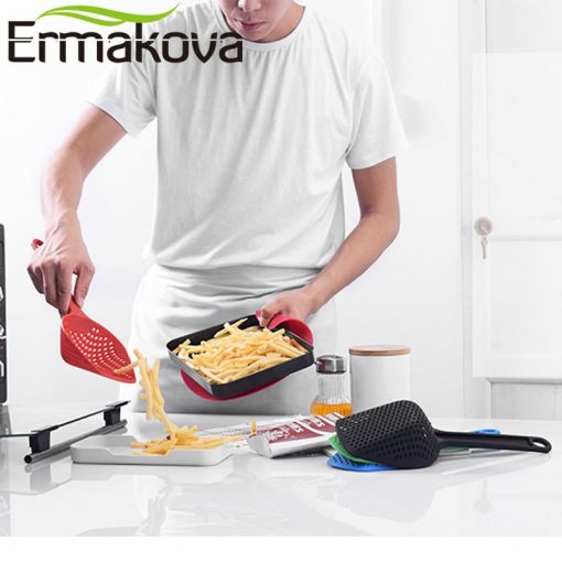 ERMAKOVA Food-Grade Nylon Strainer Slotted Spoon Heat-Resistant Skimmer Cooking Shovel Noodle Colander Chips Scoop Ice Scoop 1