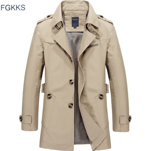 FGKKS Men Jacket Coat Long Section Fashion Trench Coat New Brand Casual Fit Overcoat Jacket Outerwear 2