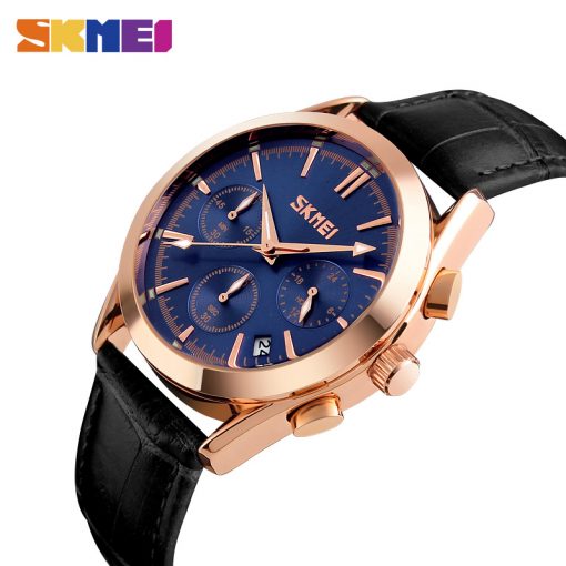 SKMEI Men Quartz Watches Luxury Band Fashion Casual Wristwatches 30M Water Resistant Complete Calendar Leather Watch Man 9127