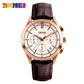 SKMEI Men Quartz Watches Luxury Band Fashion Casual Wristwatches 30M Water Resistant Complete Calendar Leather Watch Man 9127 3