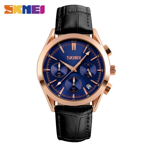 SKMEI Men Quartz Watches Luxury Band Fashion Casual Wristwatches 30M Water Resistant Complete Calendar Leather Watch Man 9127 1