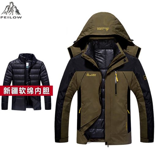 PEILOW Winter jacket men fashion 2 in 1 outwear thicken warm parka coat women`s Patchwork waterproof hood men jacket size M~6XL 3