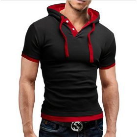2018 Men Tshirt Summer Casual Hooded Tees Hot Sale Short Sleeve T-Shirt Homme Slim Fit Elastic Brand Clothing Male T shirt 2