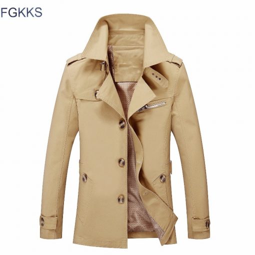 FGKKS 2018 Brand Men Jacket Coat Fashion Solid Color Male Jackets Veste Homme Casual Slim Fit Overcoat Jacket Trench Coats 4
