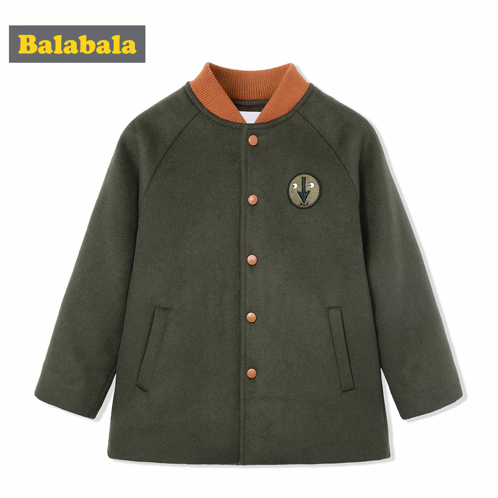 balabala Children Woolen Coat For Boys Autumn Winter Kids Boys Casual Warm Jackets Embroidered Patch Pocket Coats Child Boys