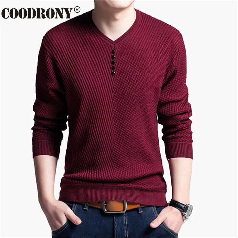 COODRONY Sweater Men Casual V-Neck Pullover Men Autumn Slim Fit Long Sleeve Shirt Mens Sweaters Knitted Cashmere Wool Pull Homme 1