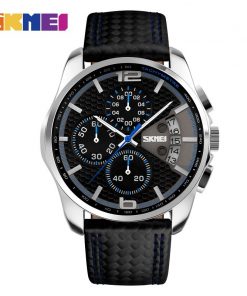 SKMEI Outdoor Sports Quartz Watches Men Top Luxury Brand Chronograph Leather Waterproof Wristwatches Relogio Masculino 9106 1