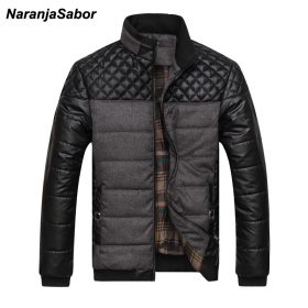 NaranjaSabor Mens Brand Clothing 2018 Winter Men's Thick PU Coat Warm Padded Casual Mens Jackets Male Overcoat Men's Coats 4XL 1