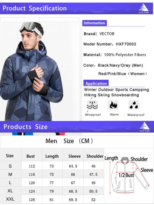 VECTOR Brand Winter Ski Jackets Men  Outdoor Thermal Waterproof Snowboard Jackets Climbing Snow Skiing Clothes  HXF70002 5