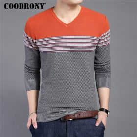 COODRONY 2018 New Arrival Hit Color Striped Patchwork Pullover Men V-Neck Pull Homme Casual Knitted Cotton Wool Sweater Top 6646 1