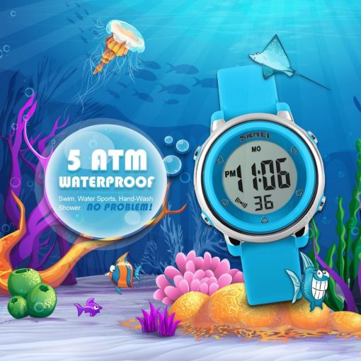 SKMEI New Fashion Sports Children Watches Waterproof Alarm Watch Kids Back Light Calendar Digital Wristwatches Relogio Infantil 4