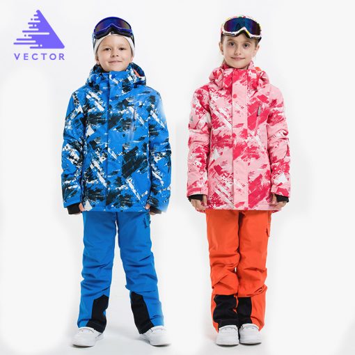 VECTOR Boys Girls Ski Suits Warm Waterproof Children Skiing Snowboarding Jackets + Pants Winter Kids Child Ski Clothing Set  1