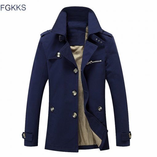 FGKKS 2018 Brand Men Jacket Coat Fashion Solid Color Male Jackets Veste Homme Casual Slim Fit Overcoat Jacket Trench Coats 1