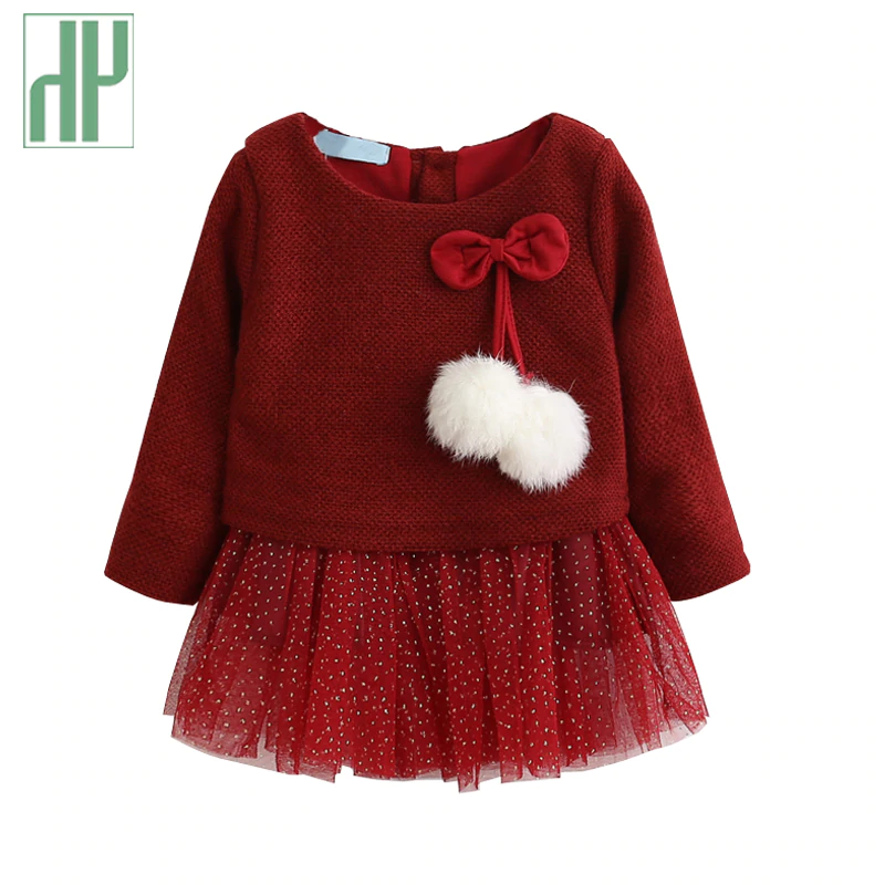 Baby girl dress Knitting Princess Dress spring winter Party for Toddler Girl christening dress Clothing Long sleeve Kids Clothes