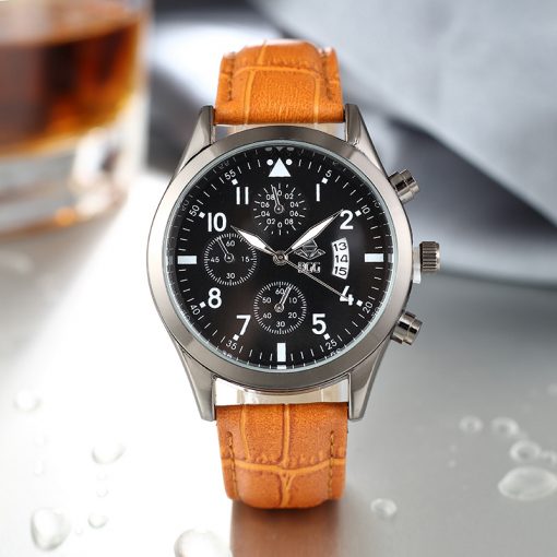 BGG Luxury Top Brand Fashion Casual Leather Quartz Wristwatch Analog Sport Watch Men Military Clock Man Relogio Masculino 1