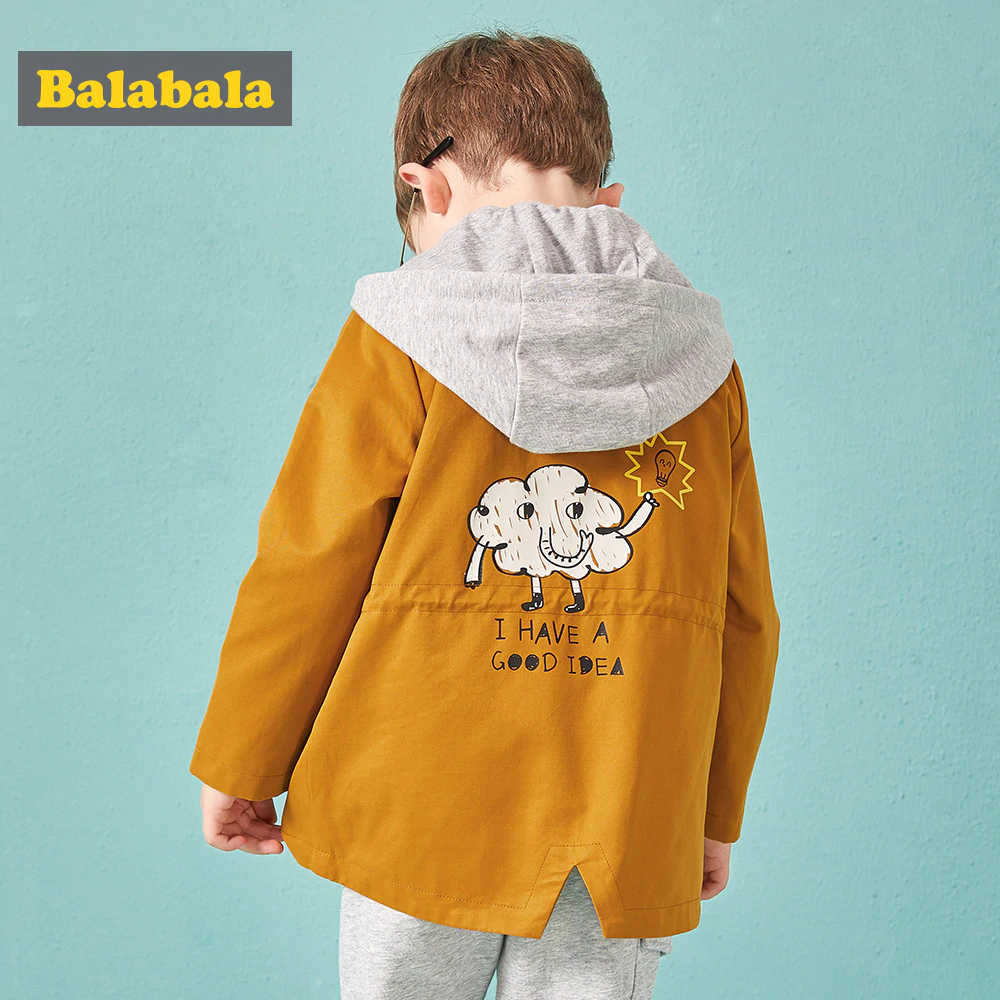 Balabala jacket for a boy with hat Children's jacket for toddler kid Medium and long clothes with Cartoon print on the back