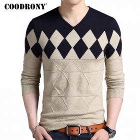 COODRONY Cashmere Wool Sweater Men 2018 Autumn Winter Slim Fit Pullovers Men Argyle Pattern V-Neck Pull Homme Christmas Sweaters