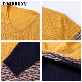 COODRONY 2018 New Arrival Hit Color Striped Patchwork Pullover Men V-Neck Pull Homme Casual Knitted Cotton Wool Sweater Top 6646 4
