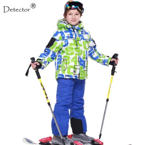 FREE SHIPPING skiing jacket+pant snow suit fur lining -20 DEGREE ski suit  kids winter clothing set for boys