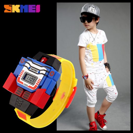 SKMEI Kids LED Digital Children Watch Cartoon Sports Watches Relogio Robot Transformation Toys Boys Wristwatches 1095 4