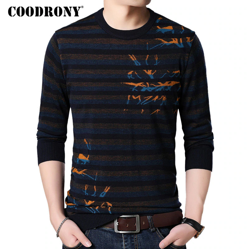 COODRONY Mens Sweaters 2018 Autumn Winter New Arrival Wool Pullover Men Knitted Cashmere Sweater Men Casual Striped Jumper 8230