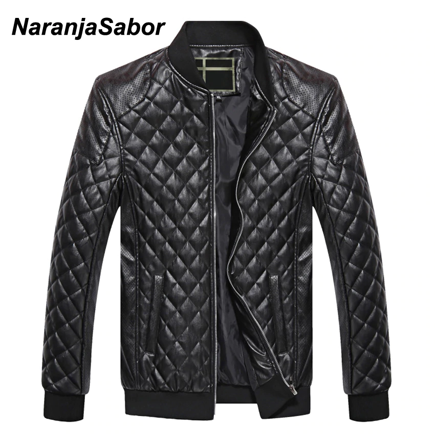 NaranjaSabor Men's PU Leather Jacket Stand Collar Parkas Men Thick Warm Clothing Motorcycle Leather Coats Spring Male Coat 4XL