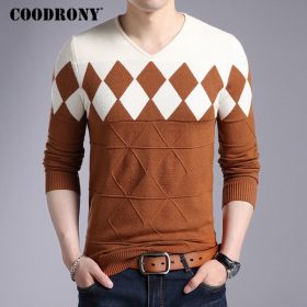 COODRONY Cashmere Wool Sweater Men 2018 Autumn Winter Slim Fit Pullovers Men Argyle Pattern V-Neck Pull Homme Christmas Sweaters 2