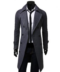 New Fashion Trench Coat Men Long Coat Winter Famous Brand Mens Overcoat Double-Breasted Slim Fit Men Trench Coat Plus Size 1