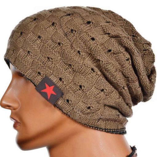 VISNXGI 2018 Fall Men Winter Hat Knitted Five Star Striped Cap Hollow Double Wear Women Hat Unisex Beanie Keep Warm Woolen Hat 3