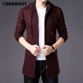 COODRONY Sweater Men Clothes 2018 Winter Thick Warm Long Cardigan Men With Hood Sweater Coat With Cotton Liner Zipper Coats H004 2