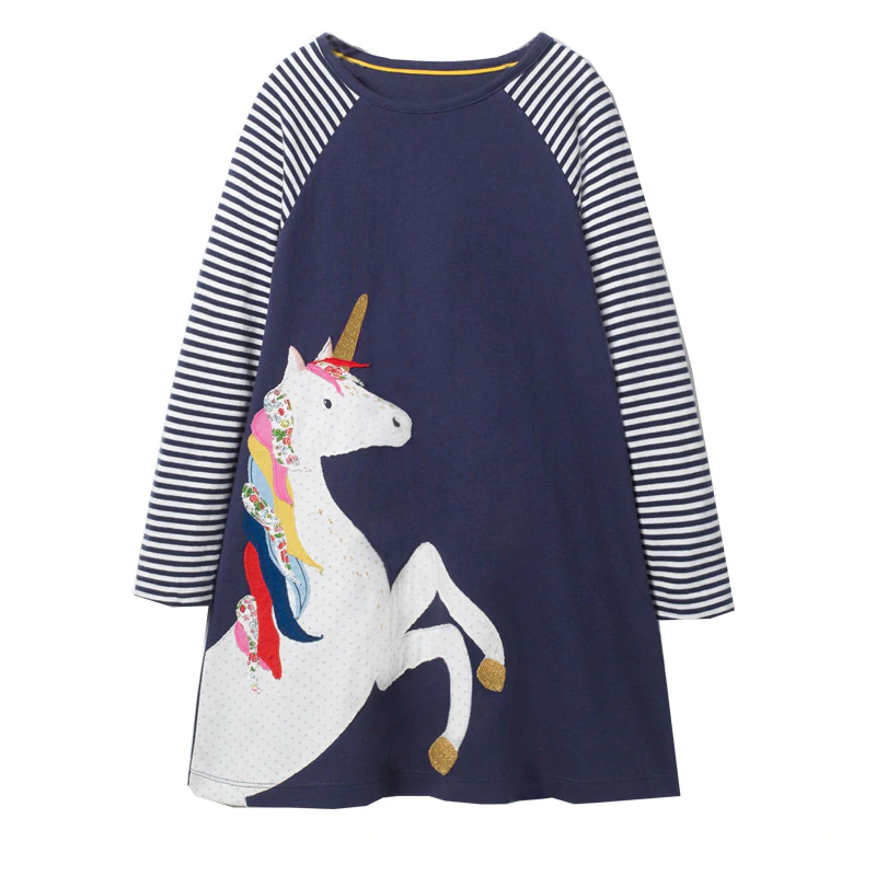 Long Sleeve Unicorn Dress Baby Girls Clothes 2018 Brand Winter Kids Dresses for Girls Animal Applique Princess Dress Christmas 1