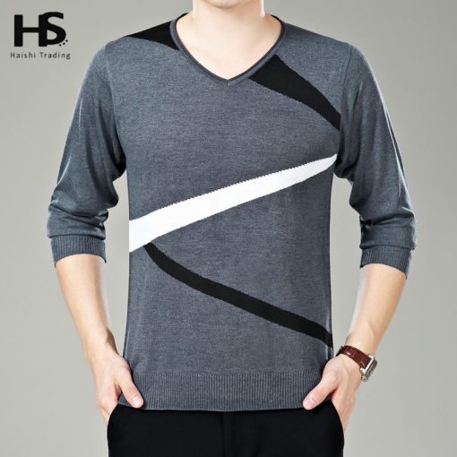 Fashion Flash Striped Pattern V-Neck Pull Homme Winter Autumn Warm Cashmere Wool Sweater Men Knitted Pullover Shirt Men OEM 6672 3