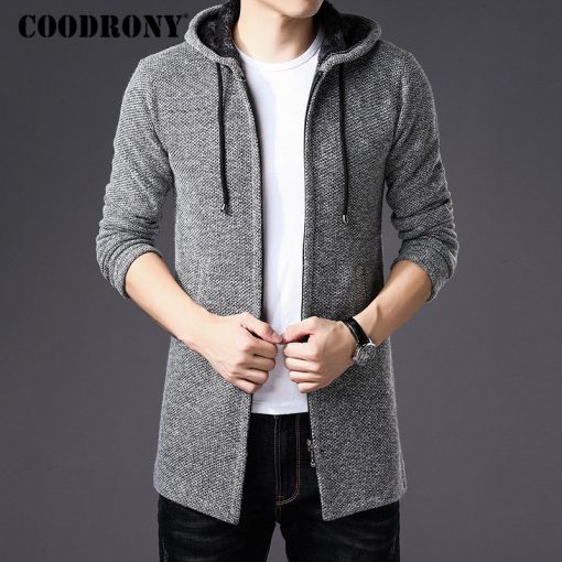 COODRONY Sweater Men Clothes 2018 Winter Thick Warm Long Cardigan Men With Hood Sweater Coat With Cotton Liner Zipper Coats H004 1