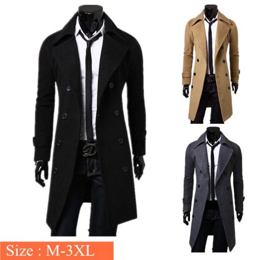 New Fashion Trench Coat Men Long Coat Winter Famous Brand Mens Overcoat Double-Breasted Slim Fit Men Trench Coat Plus Size 5