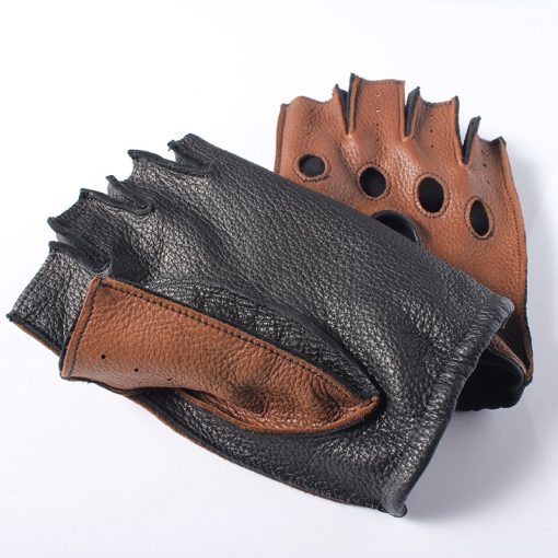 Gours Spring Men's Genuine Leather Gloves Driving Unlined 100% Deerskin Half Fingerless Gloves Fingerless Fitness Gloves GSM046L 4