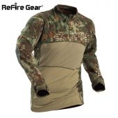 ReFire Gear Tactical Army Combat Shirt Men Long Sleeve Camouflage Military T Shirt Rip-Stop Multicam Paintball Uniform Clothing 3