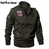ReFire Gear Military Style Airborne Pilot Jacket Men Tactical Flight Army Jacket Autumn US Flag Air Force Motorcycle Cotton Coat