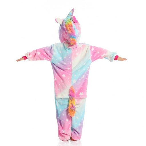Boys Girls New Flannel Animal Pegasus Unicorn Cosplay Pijamas Onesies Winter Kids Pajamas Stitch Hooded Children Sleepwear 4