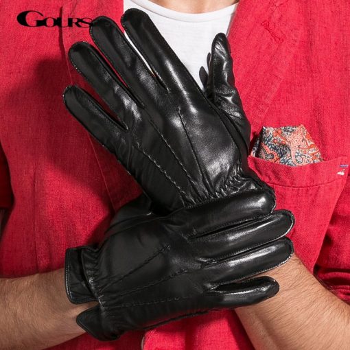 Gours 2018 New Men's Winter Genuine Leather Gloves Fashion Brand Black Warm Gloves Classic Goatskin Mittens Luvas Guantes GSM009 1