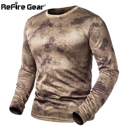 ReFire Gear Spring Long Sleeve Tactical Camouflage T-shirt Men Soldiers Combat Military T Shirt Quick Dry O Neck Camo Army Shirt 4