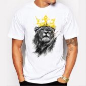 Men Tops 2018 Summer Crown Lion 3D White Men's T-shirt Fashion Animal Print T-Shirt Men Casual Short-Sleeve Tee Shirt Homme 4XL 4