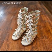 CCTWINS KIDS 2017 Summer Baby Girl Genuine Leather Knee High Gladiator Sandal Kid Fashion Children Beach Lace Up Black Shoe B414 2