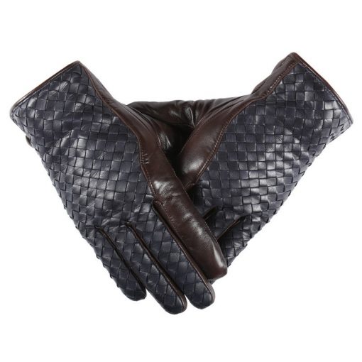 Gours Winter Men's Genuine Leather Gloves Goatskin Hand Weave Finger Gloves 2018 New Arrival Fashion Brand Warm Mittens GSM016 3