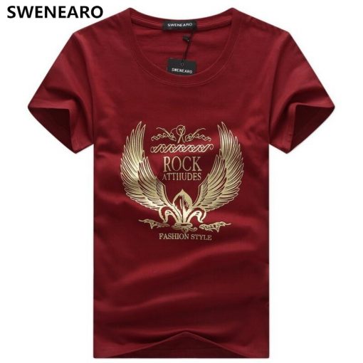 SWENEARO Men's t-shirts Summer O-Neck short sleeved golden wings print t shirt Men tshirt casual brand cotton Tee shirt Men Tops