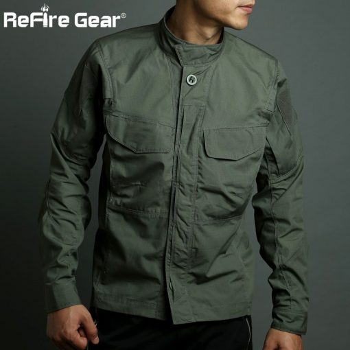 ReFire Gear Army Camouflage Military Shirt Men Waterproof SWAT Combat Tactical Shirts Spring Outerwear Many Pockets Cargo Shirt 3