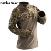 ReFire Gear Tactical Army Combat Shirt Men Long Sleeve Camouflage Military T Shirt Rip-Stop Multicam Paintball Uniform Clothing 1