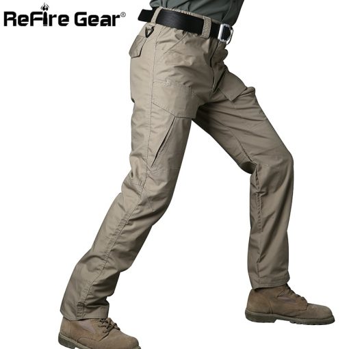 ReFire Gear Rip-Stop Cotton Waterproof Tactical Pants Men Camouflage Military Cargo Pants Man Multi Pockets Army Combat Trousers