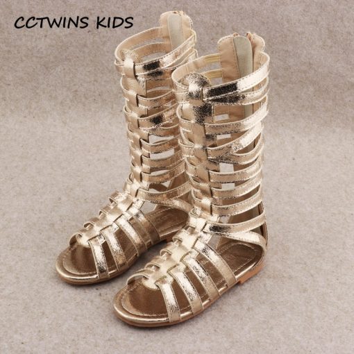 CCTWINS KIDS 2018 Summer Baby Girl Knee High Gladiator Sandal Kid Fashion Soft Flat Children Beach Gold Shoe Toddler BG063 1