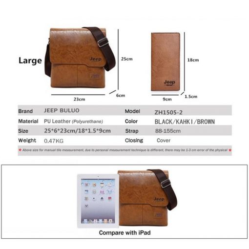 JEEP BULUO Man Messenger Bag 2 Set Men Pu Leather Shoulder Bags Business Crossbody Casual Bag Famous Brand ZH1505/8068 1